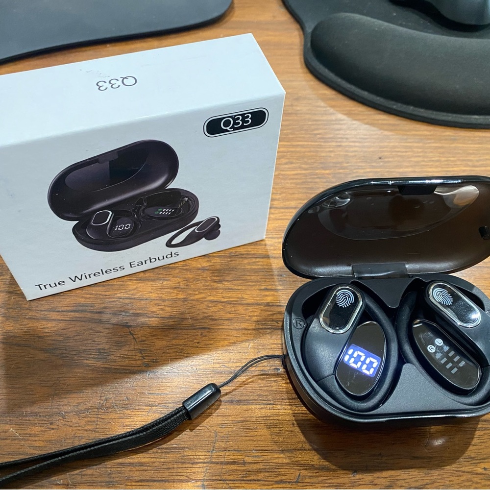 Bluetooth over ear earbuds.